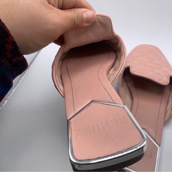 Schutz Adra Quilted Leather Flat Mules size 7B pink slip on 1299 - Picture 6 of 11